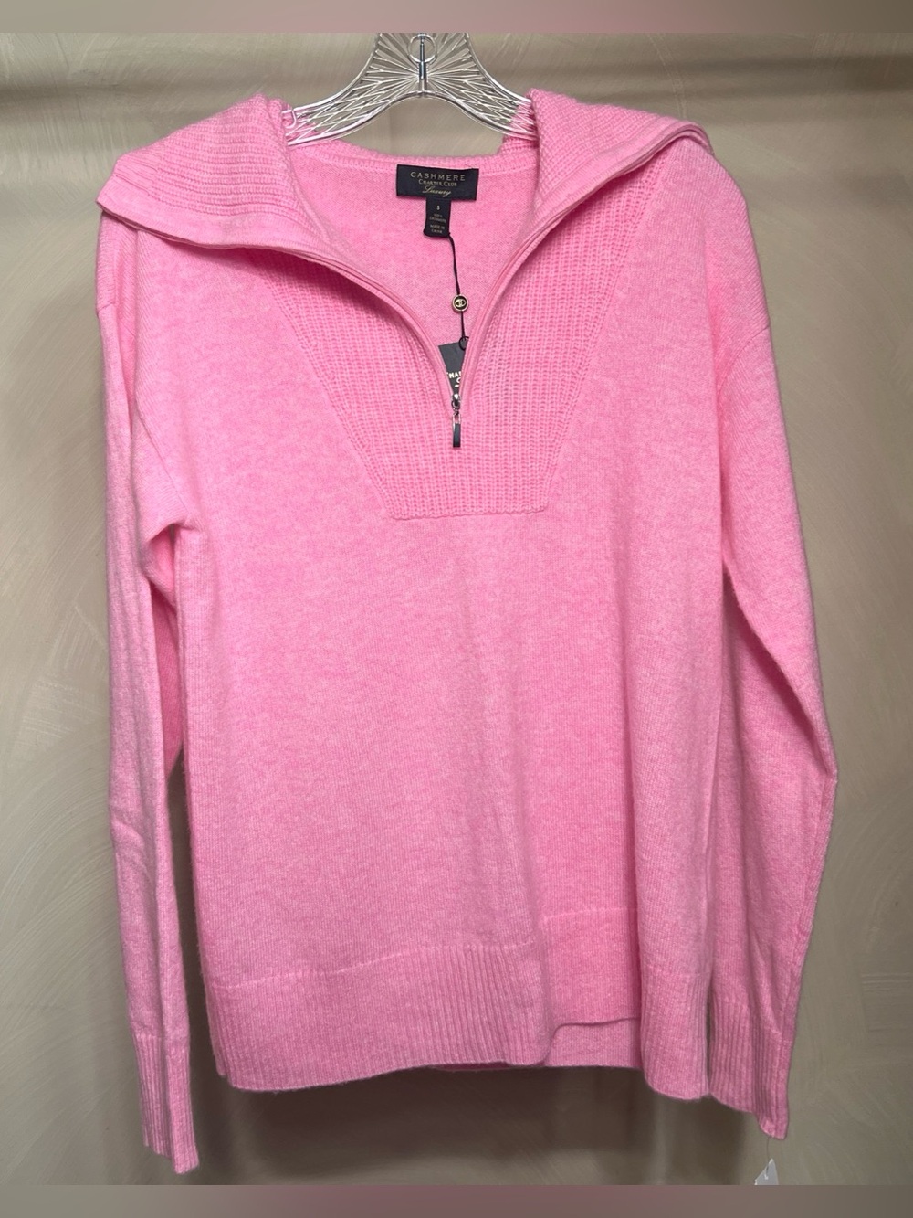 Charter Club Women Bubblegum Heather Pink 100% Cashmere Quarter-Zip Sweater|Sz:S - Picture 16 of 16
